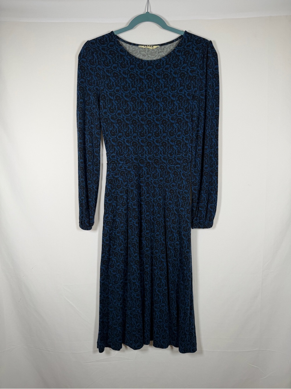 Boden Navy Blue & Black Patterned Midi Dress
